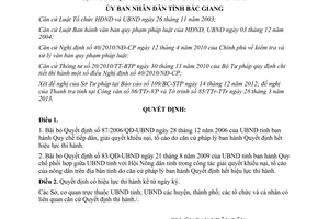 Quyết định 105/QĐ-UBND bãi bỏ Quyết định 87/2006/QĐ-UBND và 83/QĐ-UBND Bắc Giang