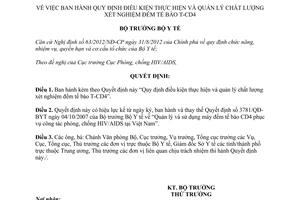 Quyết định 1099/QĐ-BYT năm 2013 điều kiện thực hiện và quản lý chất lượng T-CD4