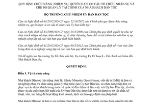 Quyết định 165/QĐ-UBDT Chức năng nhiệm vụ cơ cấu của Nhà khách Dân tộc