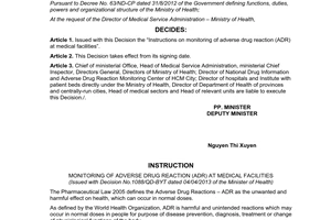 Decision No. 1088/QD-BYT instructions on monitoring of adverse drug reaction ADR at medical facilities