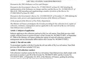 Circular No. 36/2013/TT-BTC on providing for the collection level regime of col