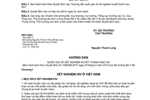 Quyết định 1098/QĐ-BYT hướng dẫn quốc gia về xét nghiệm huyết thanh học HIV 2013