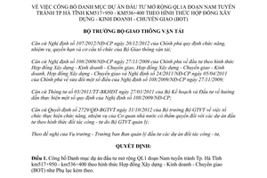 Quyết định 841/QĐ-BGTVT công bố Danh mục dự án đầu tư mở rộng Quốc lộ 1A