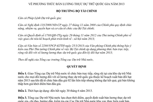 Quyết định 705/QĐ-BTC năm 2013 phương thức bán lương thực dự trữ quốc gia