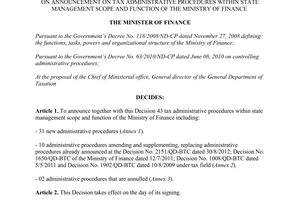 Decision No. 693/QD-BTC 2013 announcement on tax administrative procedures