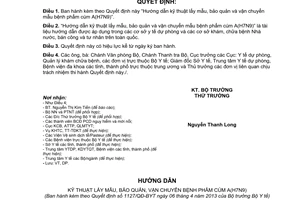 Quyết định 1127/QĐ-BYT năm 2013 hướng dẫn kỹ thuật lấy mẫu bệnh phẩm cúm A H7N9