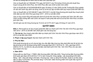 Quyết định 856/QĐ-UBND năm 2013 Quy hoạch phát triển điện lực Vĩnh Yên Vĩnh Phúc đến năm 2020