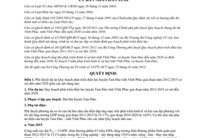 Quyết định 851/QĐ-UBND năm 2013 phê duyệt quy hoạch phát triển điện lực Tam Đảo