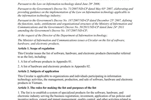 Circular No. 09/2013/TT-BTTTT issuing the list of software hardware and electr