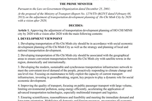 Decision No. 568/QD-TTg approving the adjustment of transportation development