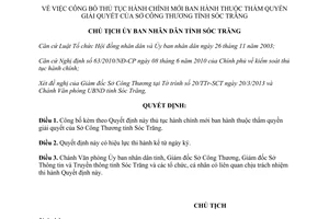 Quyết định 246/QĐHC-CTUBND năm 2013 thủ tục hành chính mới Sở Công Thương Sóc Trăng