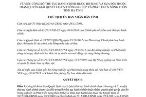 Quyết định 884/QĐ-UBND công bố thủ tục hành chính tỉnh Hà Tĩnh