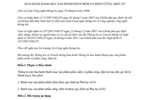 Thông tư 09/2013/TT-BTTTT Danh mục sản phẩm phần mềm và cứng điện tử