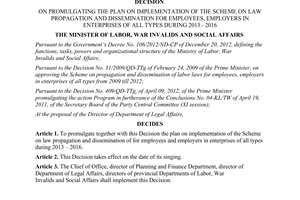 Decision No. 579/QD-LDTBXH on promulgating the plan on implementation