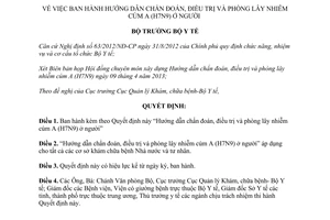 Quyết định 1176/QĐ-BYT hướng dẫn chẩn đoán điều trị cúm A (H7N9) ở người