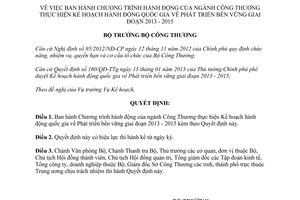 Quyết định 2285/QĐ-BCT Chương trình hành động ngành Công thương
