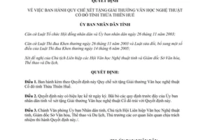 Quyết định 675/QĐ-UBND 2013 về quy chế xét tặng Giải thưởng Văn học nghệ thuật Cố đô Thừa Thiên Huế