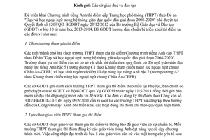 Công văn 2205/BGDĐT-GDTrH chuẩn bị triển khai dạy học thí điểm tiếng Anh