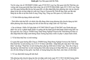 Công văn 1735/TCHQ-GSQL thủ tục hải quan đối với dầu chứa trong tàu hút cát