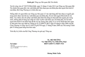 Công văn 3167/BCT-BGMN xuất khẩu phế liệu nhựa qua cửa khẩu phụ