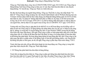 Công văn 1186/TCT-DNL thực hiện hóa đơn điện tử vận chuyển hàng không