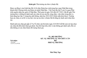 Công văn 1281/LĐTBXH-TCCB thống kê danh sách các cháu đang học lớp 11 phổ thông