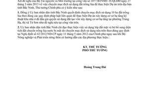 Công văn 530/TTg-KTN chuyển mục đích sử dụng đất trồng lúa Bắc Ninh