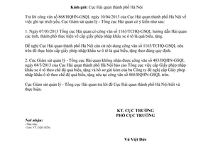 Công văn 297/GSQL-GQ3 nhập khẩu ôtô dưới dạng quà biếu tặng