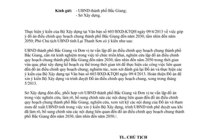 Công văn 894/UBND-XD Đồ án điều chỉnh quy hoạch chung thành phố Bắc Giang