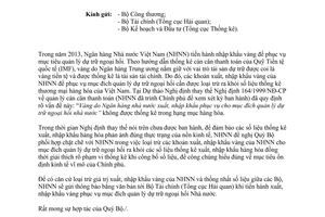 Công văn 2736/NHNN-DBTKTT năm2013 loại trừ giá trị xuất nhập khẩu vàng