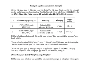 Công văn 1128/GC-SXXK thông báo mất tờ khai hải quan