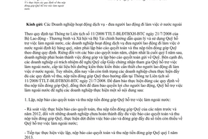 Công văn 46/QHTVLNNL thực hiện quy định về thu nộp đóng góp Quỹ hỗ trợ việc làm