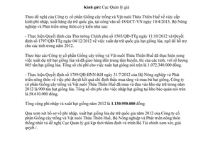 Công văn 1990/BNN-KH thẩm định phí xuất nhập hạt giống lúa dự trữ quốc gia 2013