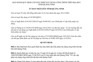 Quyết định 929/2013/QĐ-UBND Quy định cấp Giấy phép xây dựng tỉnh Quảng Ninh