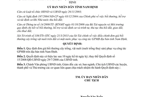 Quyết định 13/2013/QĐ-UBND đơn giá bồi thường giải phóng mặt bằng Nam Định