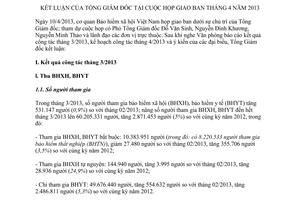 Thông báo 1360/TB-BHXH kết luận của Tổng Giám đốc tại cuộc họp giao ban tháng 4