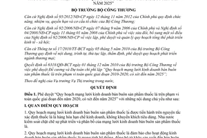 Quyết định 2332/QĐ-BCT phê duyệt Quy hoạch mạng lưới kinh doanh