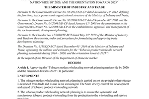 Decision No. 2332/QD-BCT approving the tobacco product wholesaling network plan