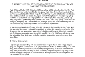 Thông báo 1842/TB-BNN-VP ý kiến kết luận tại buổi làm việc lãnh đạo Quảng Ngãi