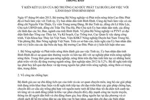 Thông báo 1844/TB-BNN-VP ý kiến kết luận tại buổi làm việc với tỉnh Bình Định