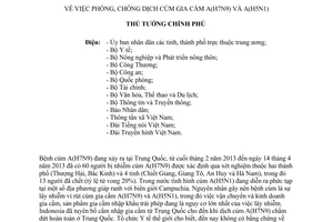 Công điện 528/CĐ-TTg phòng chống dịch cúm gia cầm A(H7N9) và A(H5N1)