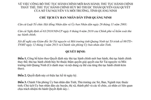 Quyết định 1001/QĐ-UBND năm 2013 thủ tục hành chính của Sở Tài nguyên Quảng Ninh