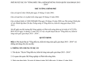 Quyết định 594/QĐ-TTg phê duyệt Dự án tổng điều tra kiểm kê rừng toàn quốc