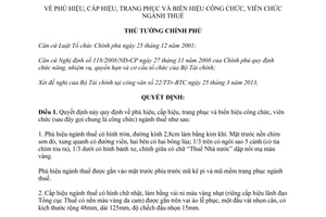 Quyết định 593/QĐ-TTg phù hiệu cấp hiệu trang phục công viên chức ngành thuế