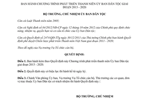 Quyết định 177/QĐ-UBDT Chương trình phát triển thanh niên Ủy ban Dân tộc