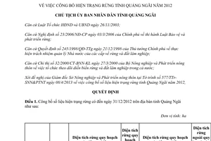 Quyết định 545/QĐ-UBND 2013 công bố hiện trạng rừng Quảng Ngãi 2012