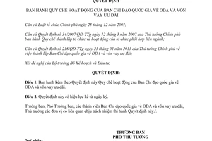 Quyết định 73/QĐ-BCĐODA Quy chế hoạt động Ban Chỉ đạo quốc gia về ODA và vốn vay