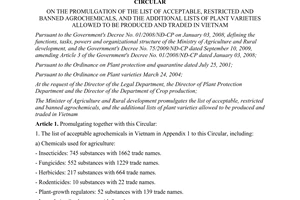 Circular No. 21/2013/TT-BNNPTNT promulgation of the list of acceptable restricted and banned