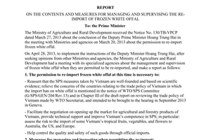 Report No. 1296/BC-BNN-HTQT managing supervising the re-import of frozen white