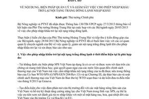 Báo cáo 1296/BC-BNN-HTQT nội dung biện pháp quản lý giám sát cho phép nhập khẩu